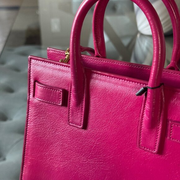 SAINT LAURENT LEATHER Sac de Jour Nano Pink W/Strap - Picture 9 of 12